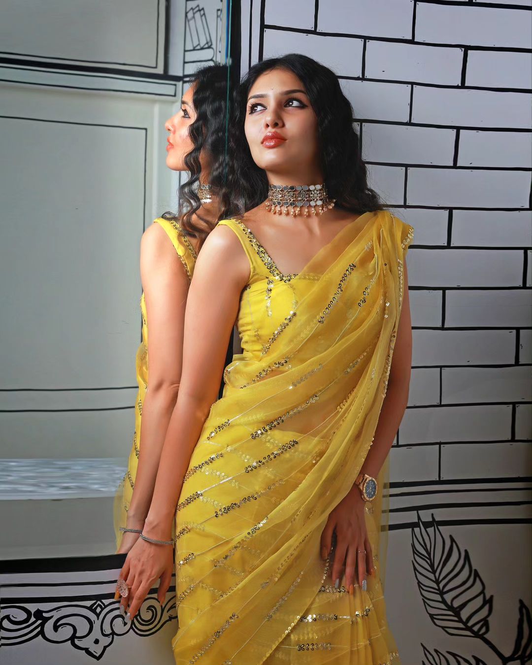 Yellow Color Heavy  Georgette Saree