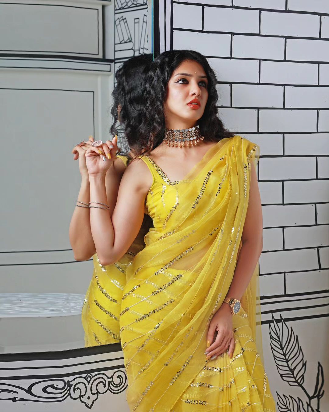 Yellow Color Heavy  Georgette Saree