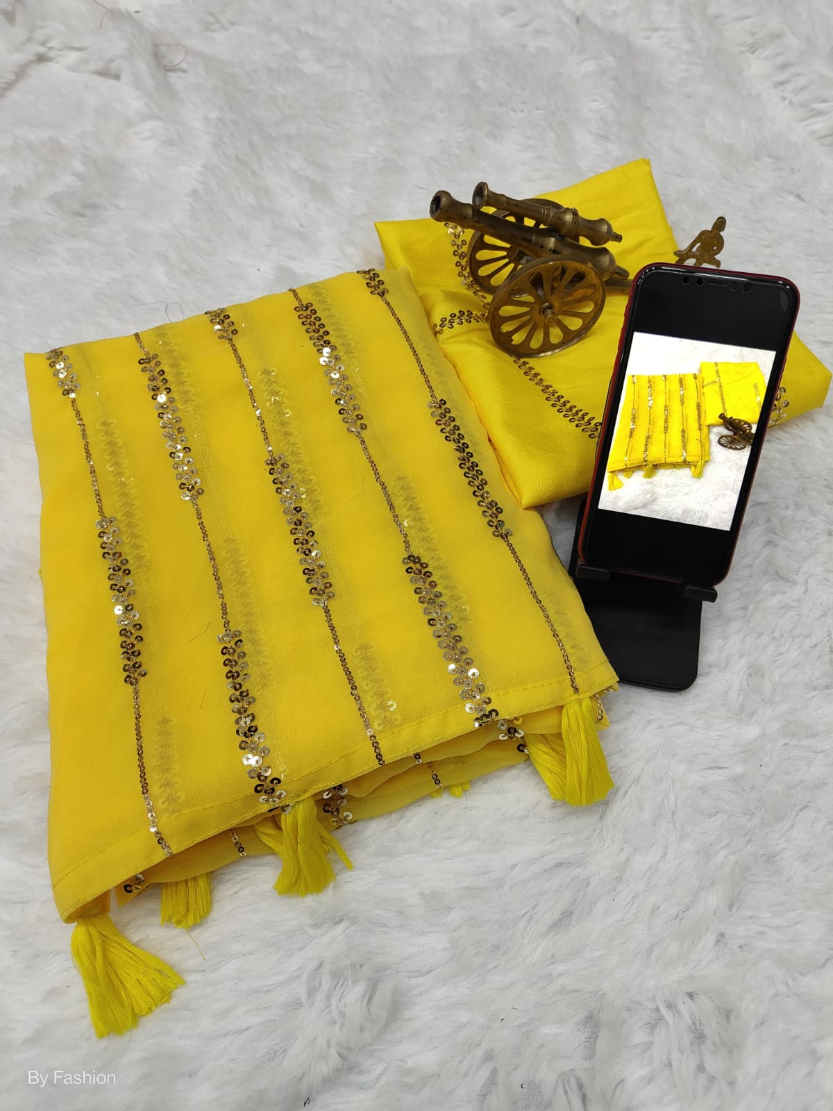 Yellow Color Heavy  Georgette Saree