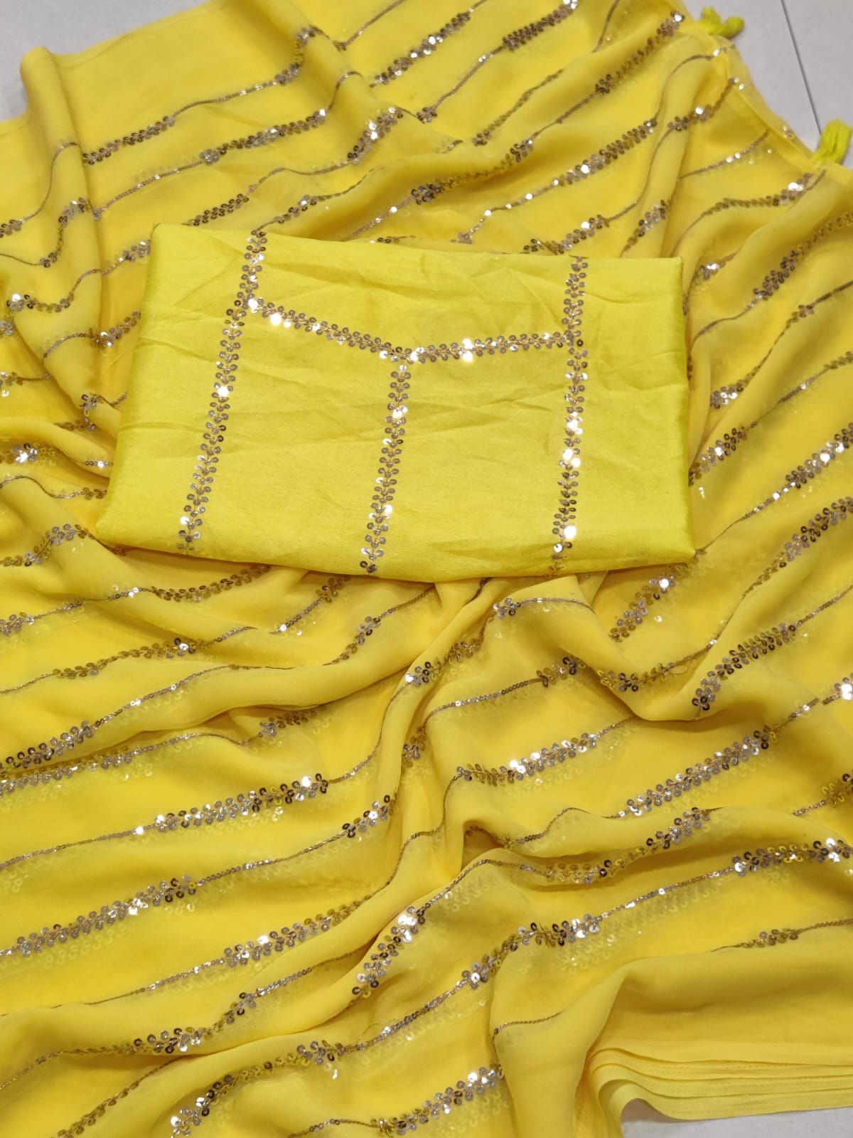 Yellow Color Heavy  Georgette Saree