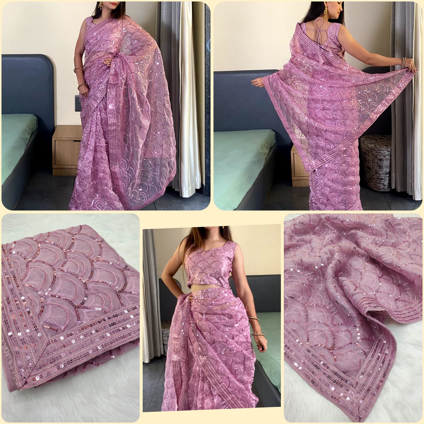 Purple Color Designer Organza Saree