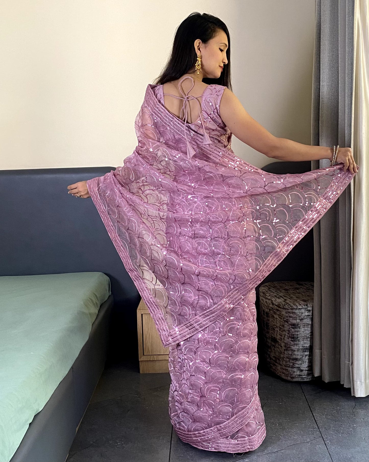 Purple Color Designer Organza Saree