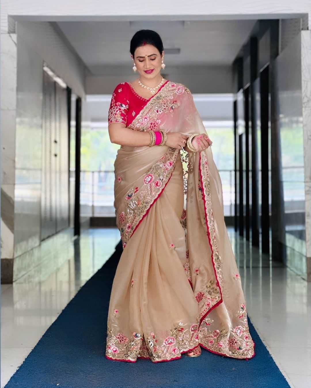 Cream  Color Heavy Jimmy Choo fabric Saree