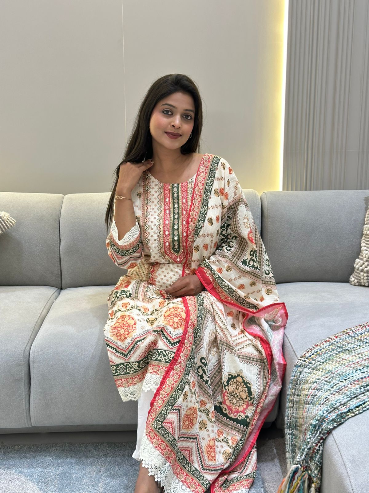✨ Muslin Banana Silk Suit Set with Handcrafted Embroidery & Digital Prints ✨