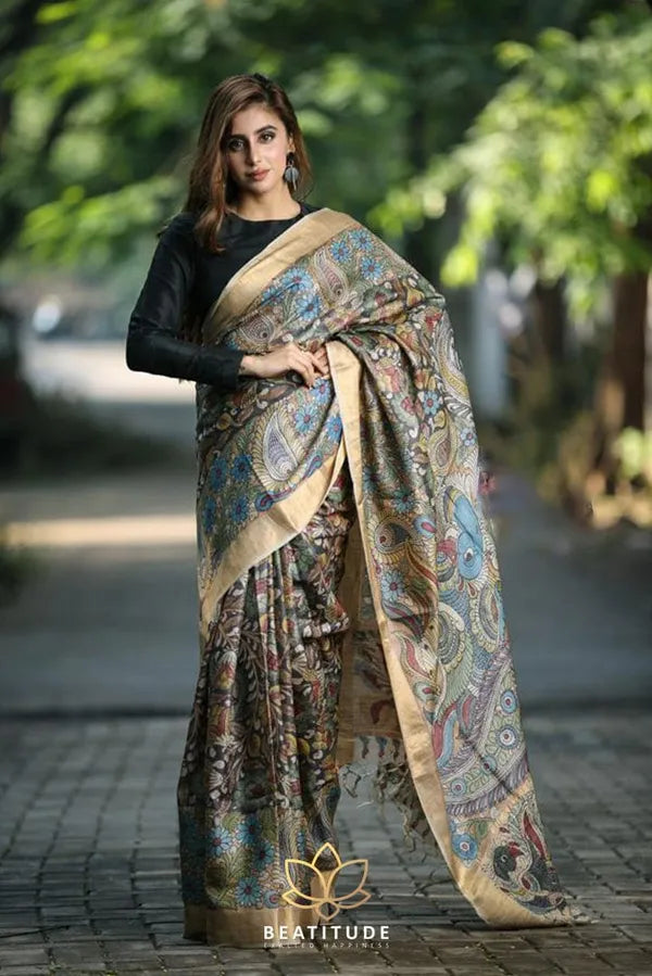 Pure Linen  Malti   Color Saree with Digital Print in  Trendy Design