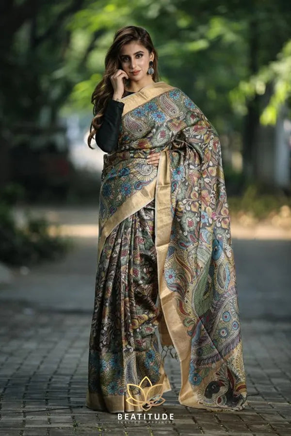 Pure Linen  Malti   Color Saree with Digital Print in  Trendy Design