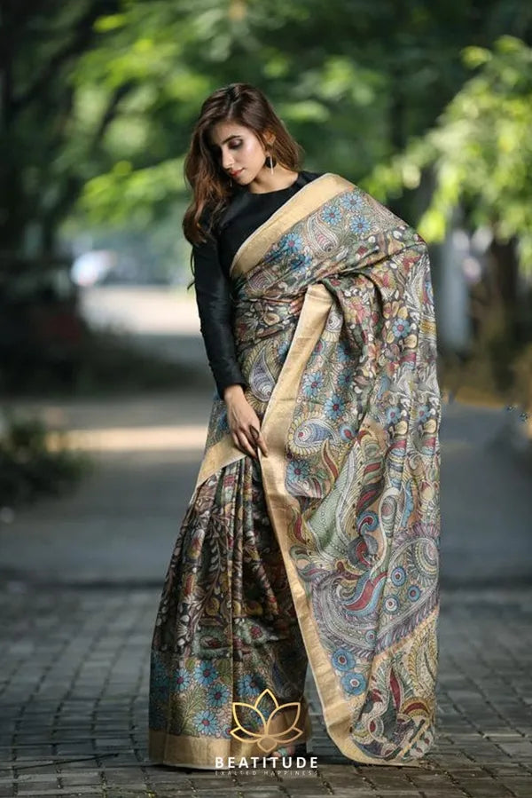 Pure Linen  Malti   Color Saree with Digital Print in  Trendy Design