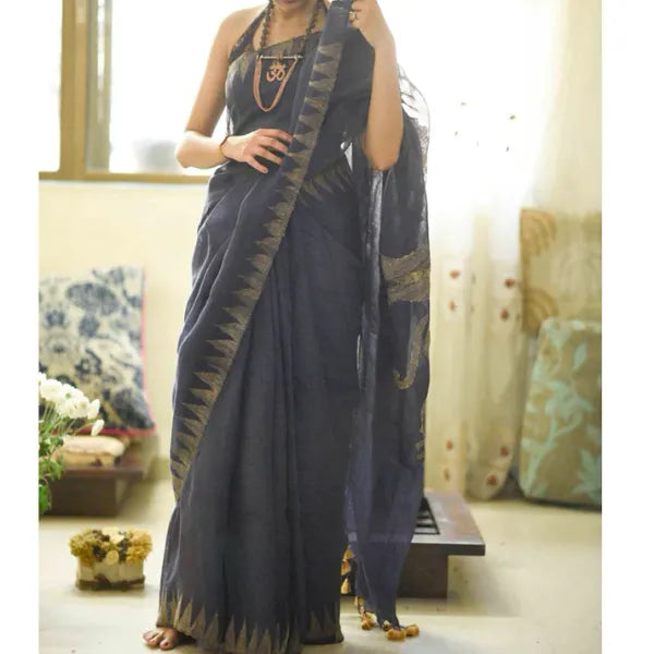 Pure Linen  Grey Color Saree with Digital Print in  Trendy Design