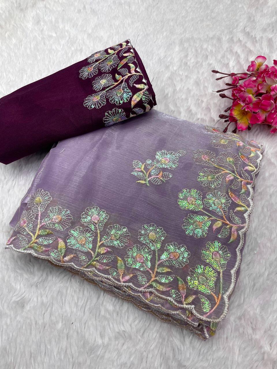 Lotus Sarees: Jimmy Choo Fabric with Dual Color Sequence