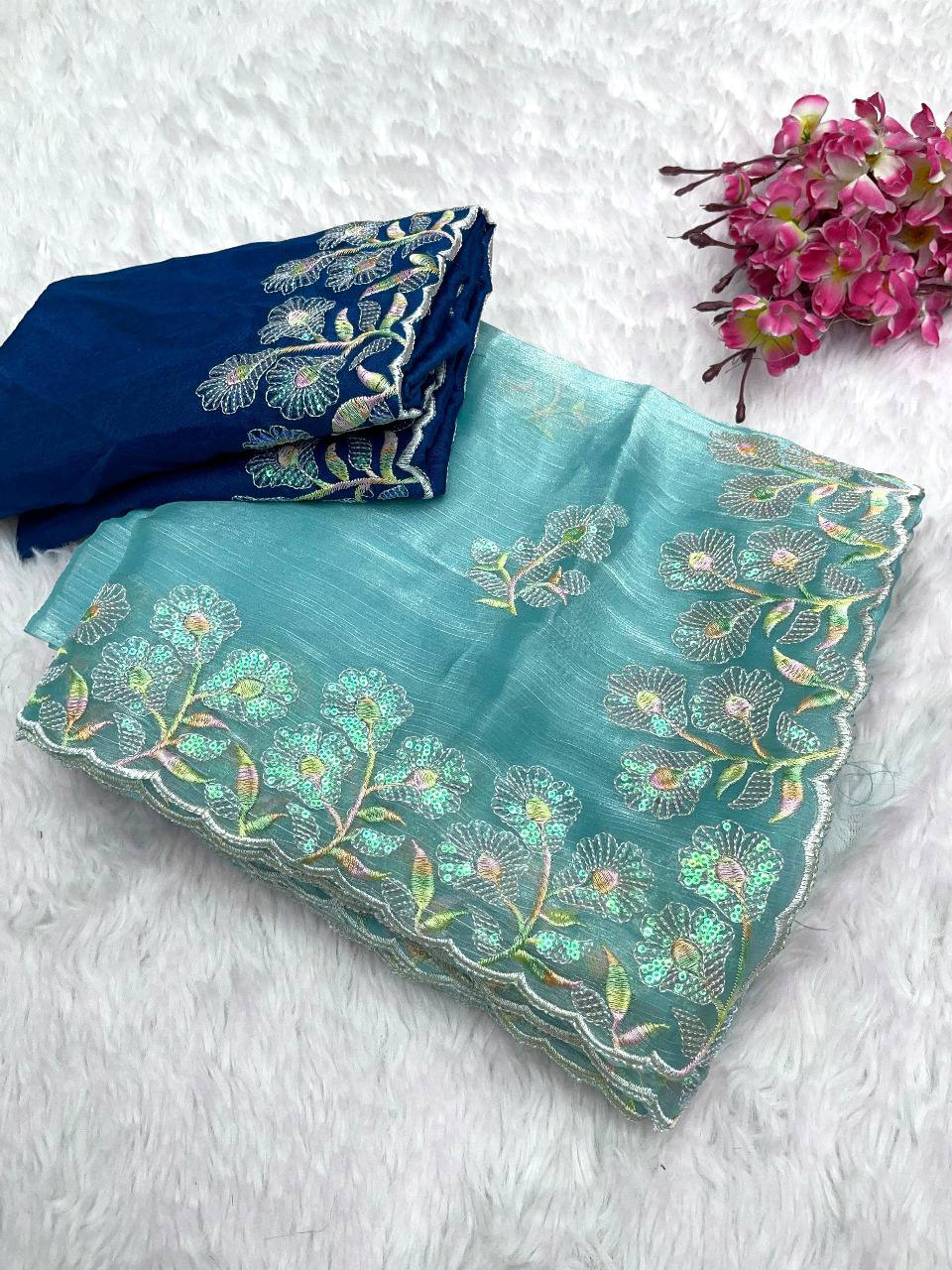 Lotus Sarees: Jimmy Choo Fabric with Dual Color Sequence