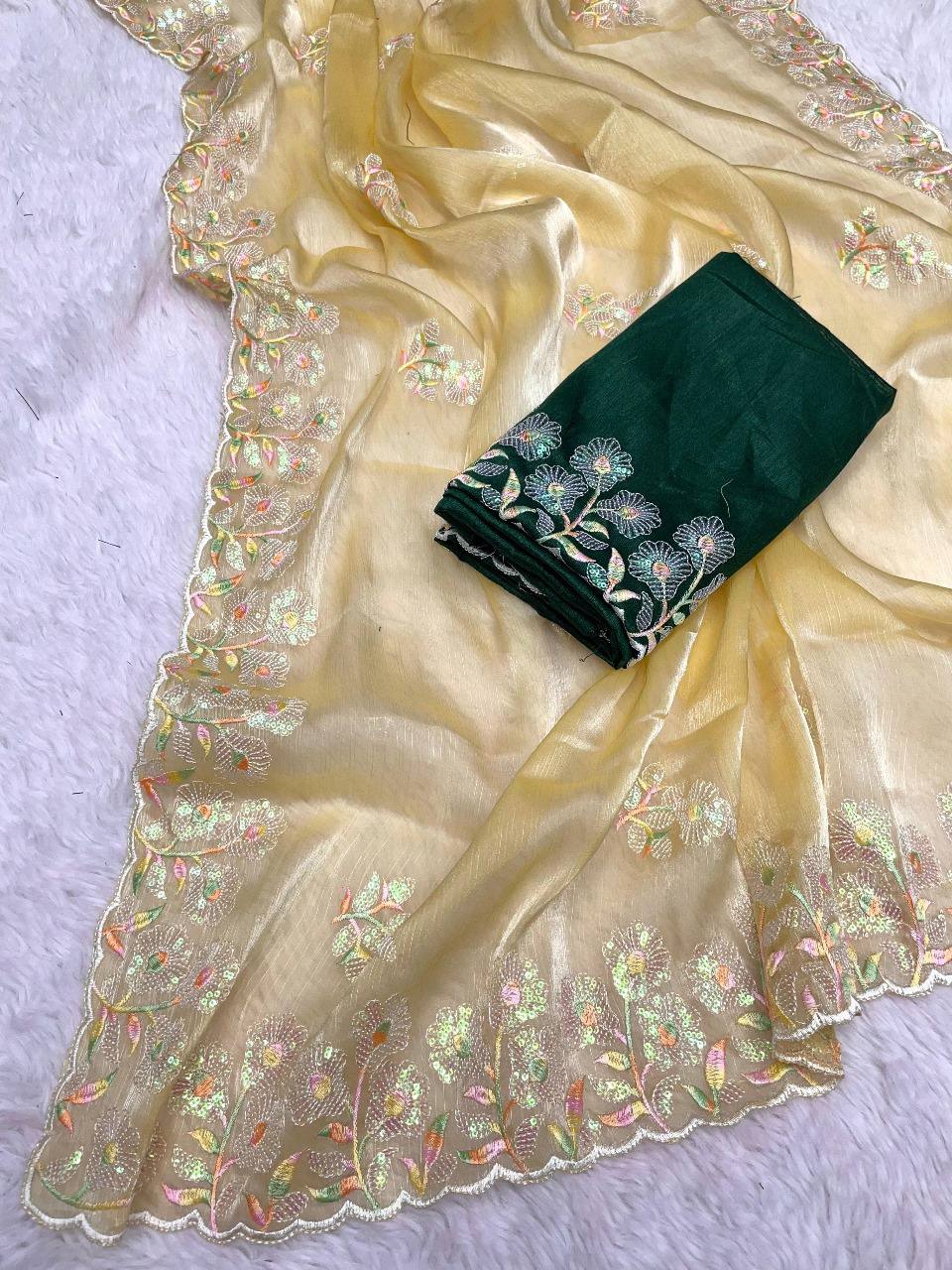 Lotus Sarees: Jimmy Choo Fabric with Dual Color Sequence