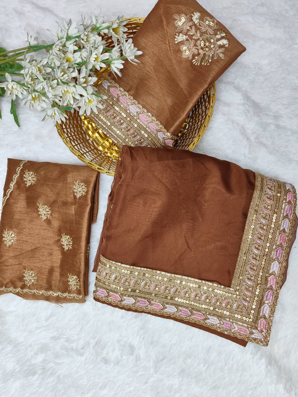 Soft Taby Organza Silk Saree: Multi-Thread Designer Work