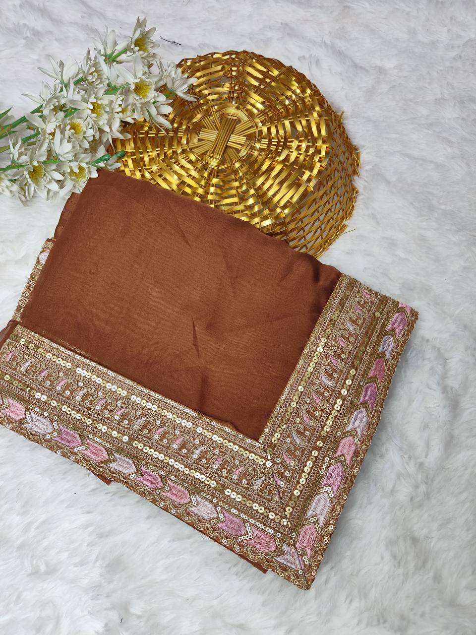 Soft Taby Organza Silk Saree: Multi-Thread Designer Work