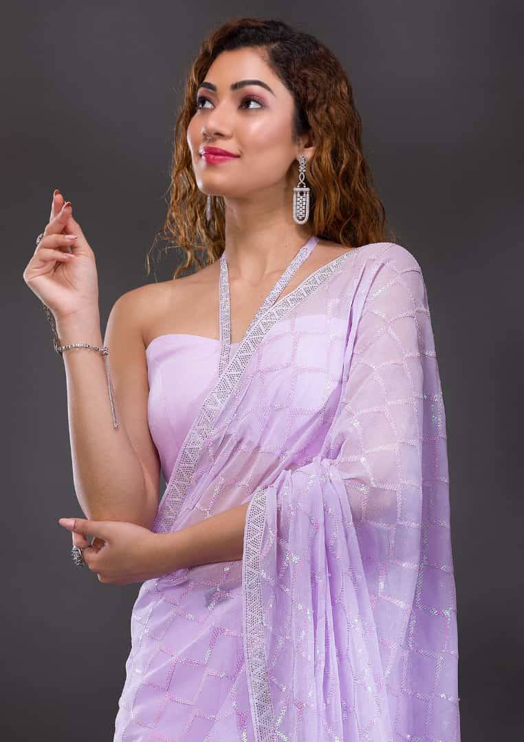 Koshki Sarees: Pink Heavy Chiffon Georgette with Sequence Work