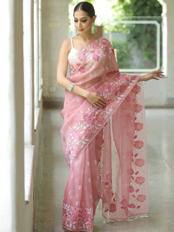 Soft Organza Silk Saree with Multi-Thread Designer Work