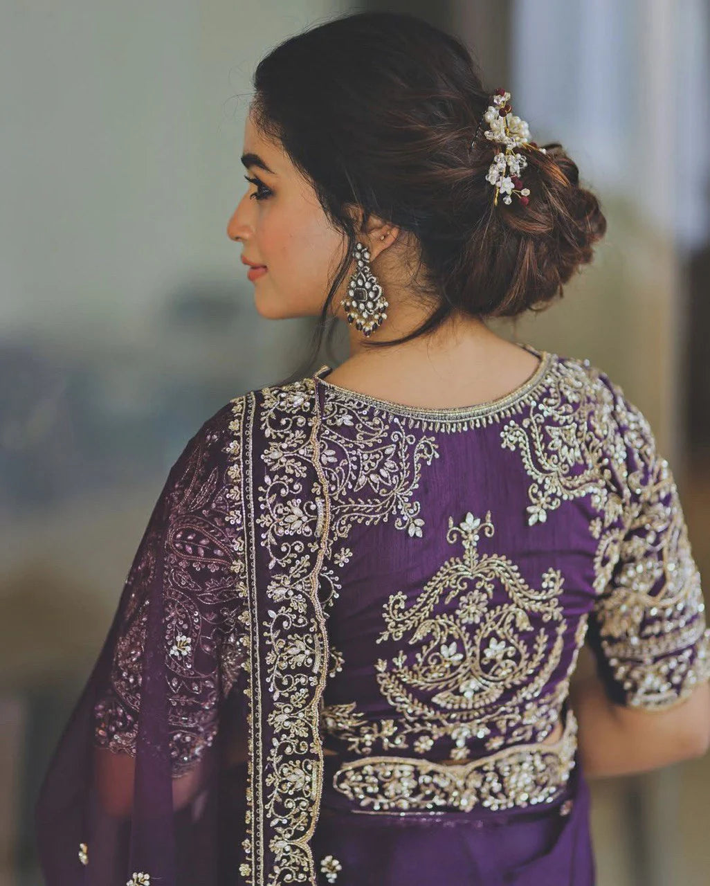 Pure Soft Organza Embroidered Saree Front View