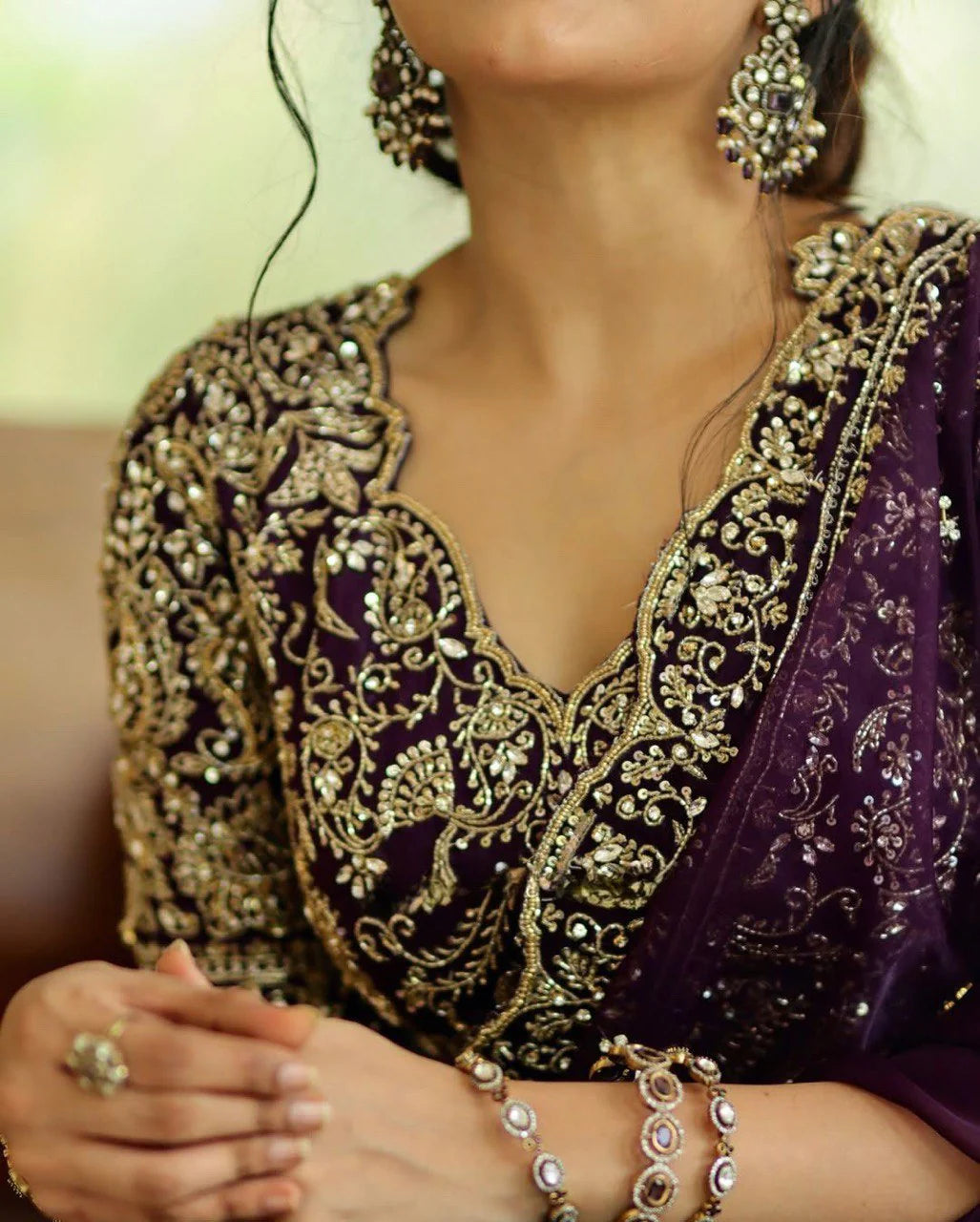 Pure Soft Organza Embroidered Saree Front View