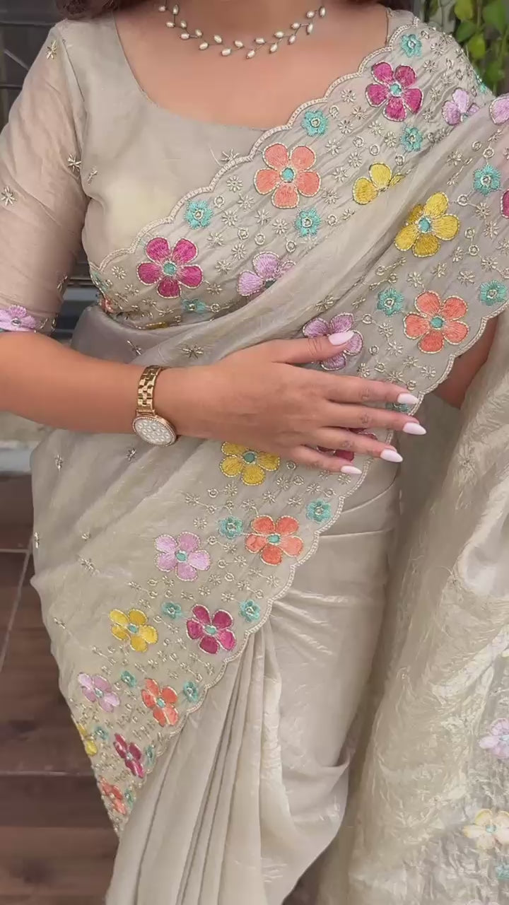 Cotton silk festive saree with sequin work