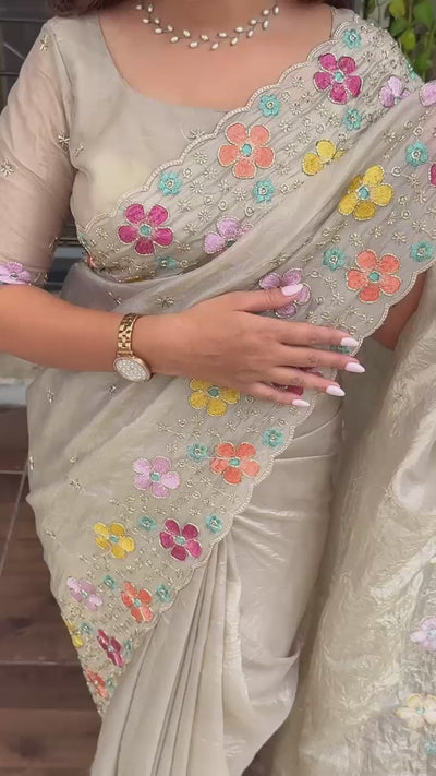 Cotton silk festive saree with sequin work