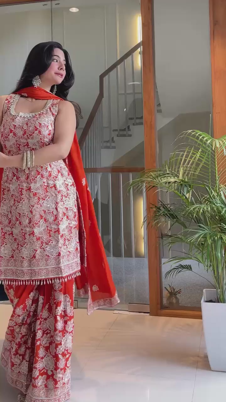 Heavy embroidered georgette bottom with lace dupatta