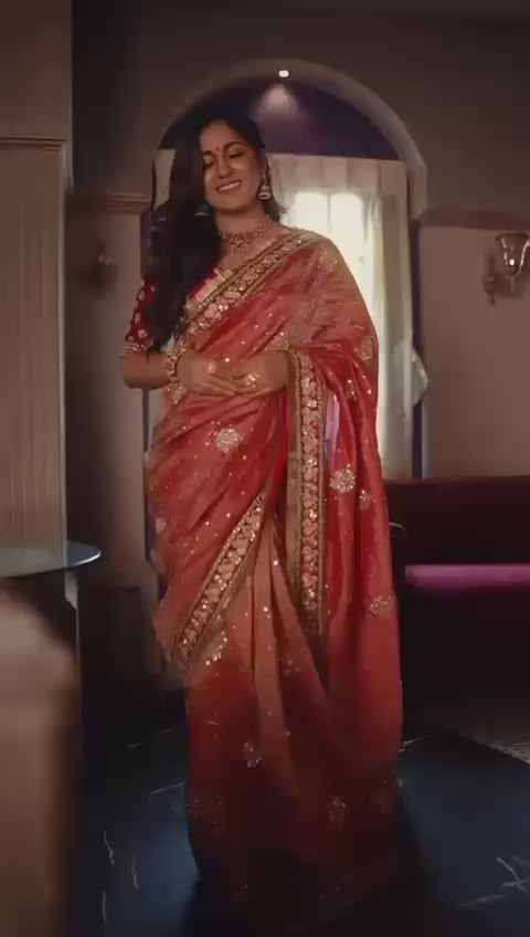 Banarasi Crush Embroidered Saree Front View