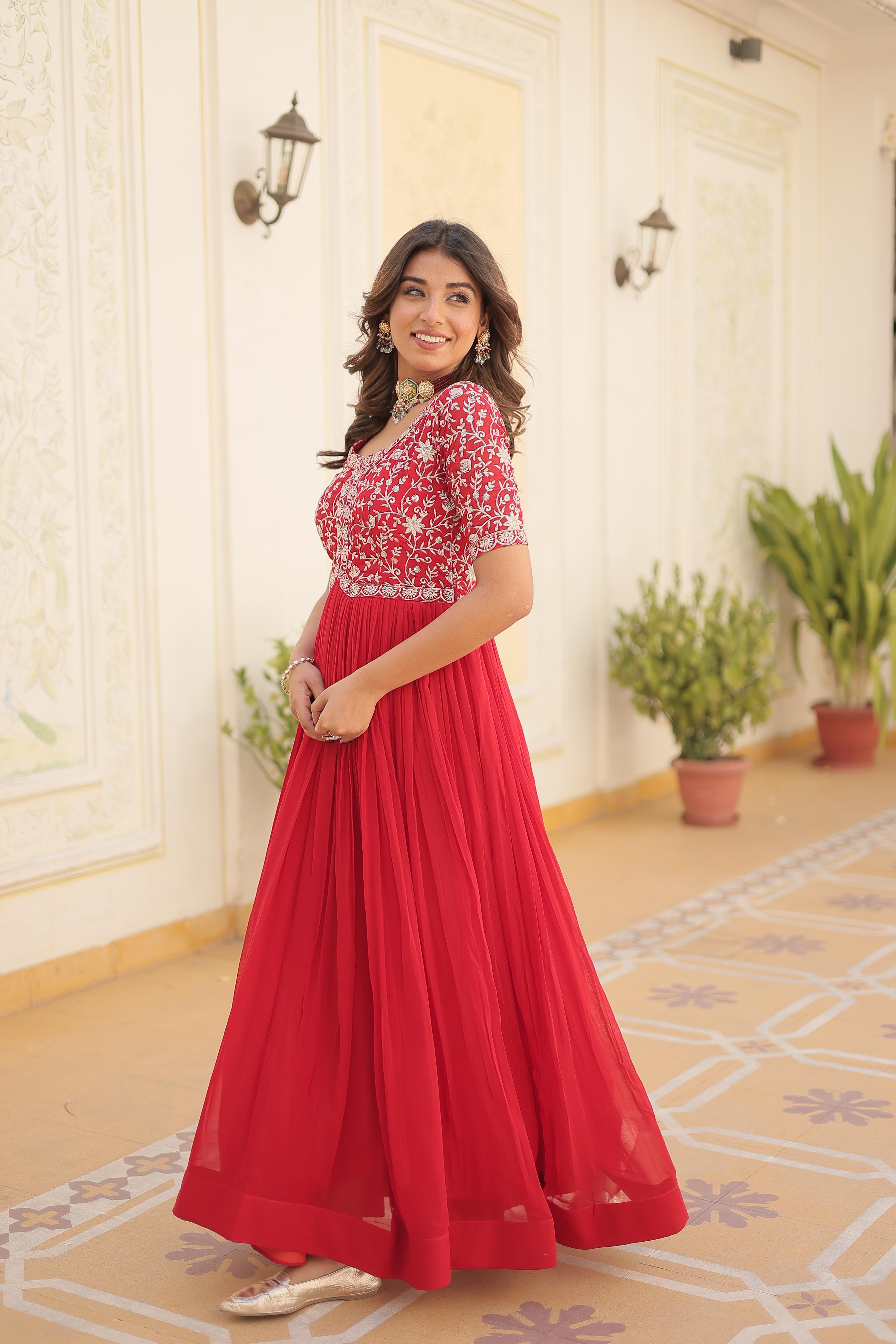 Elegant half-sleeve party wear gown with cotton lining