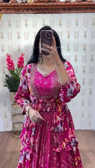 Chinon Embroidered Lehenga Set with Heavy Thread Work Shrug and Fully Stitched Top – Festive & Wedding Wear for Women