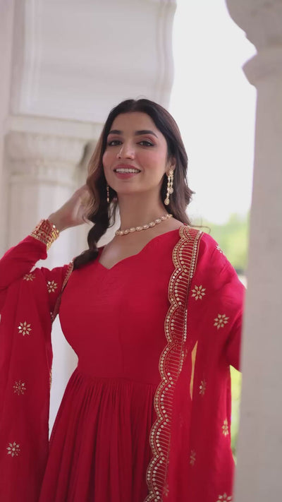 Vichitra silk sequins embroidered gown set for women