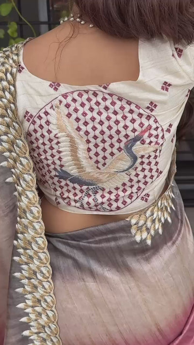 Close-up of Kashmiri Style Thread Embroidery on Saree