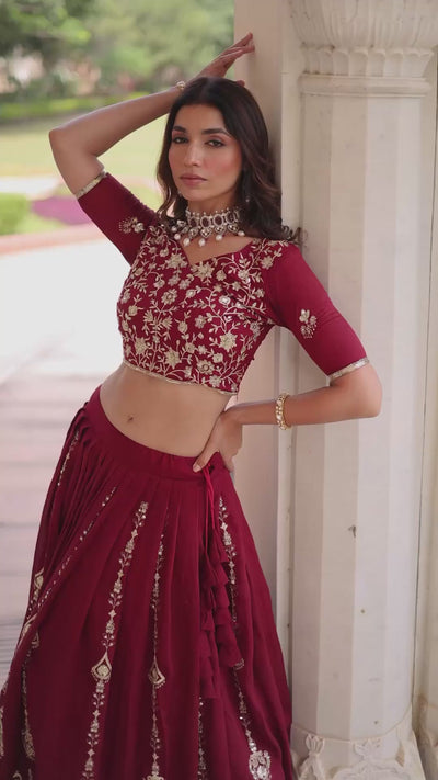 Vichitra Silk Embroidered Lehenga Set