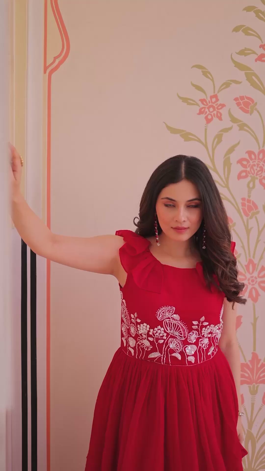 Faux Blooming beads embroidered sleeveless gown with 3.5 meter flair